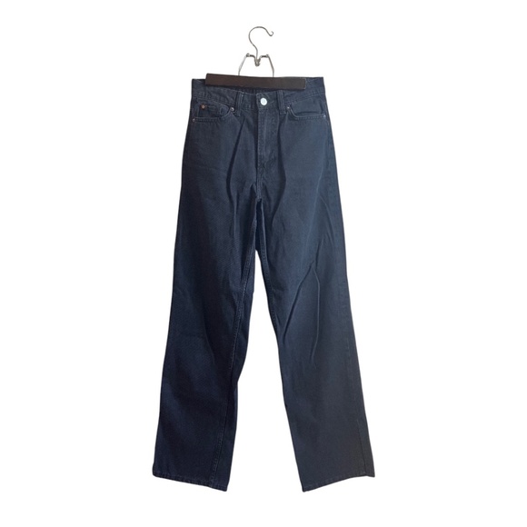 High Rise Black Loose Straight Leg Jean with Split Hem - Picture 1 of 5